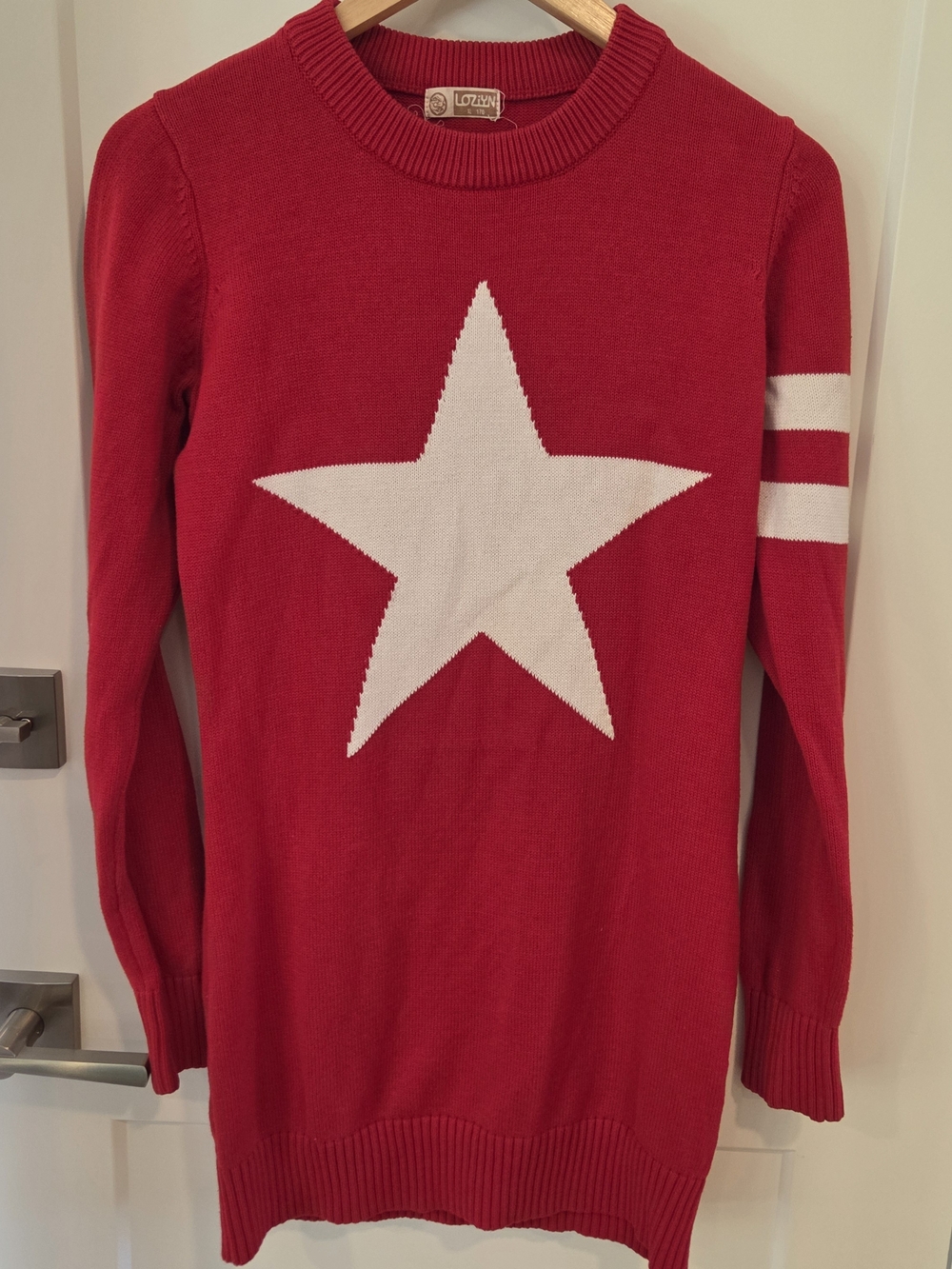 Vintage Red White Star Knit Sweater Dress Tunic Girls XL Retro Y2K Americana